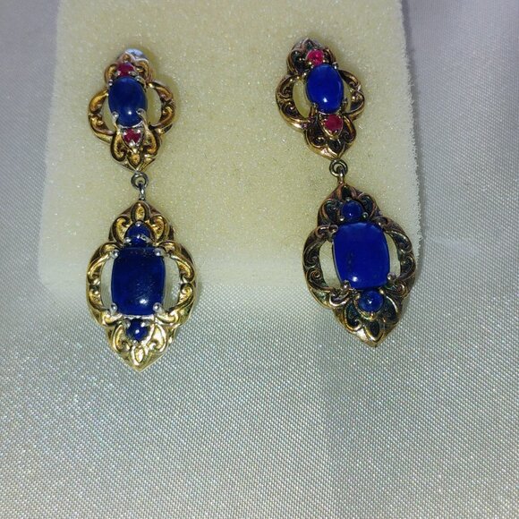 Lapis lazuli dangling earrings in sterling silver